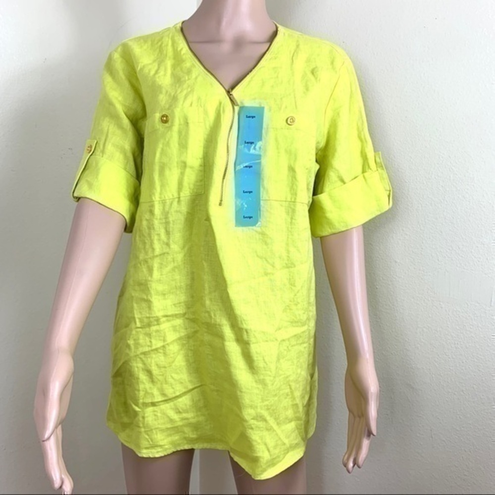 Ellen Tracy Women’s Top/Blouse Green zipper size L